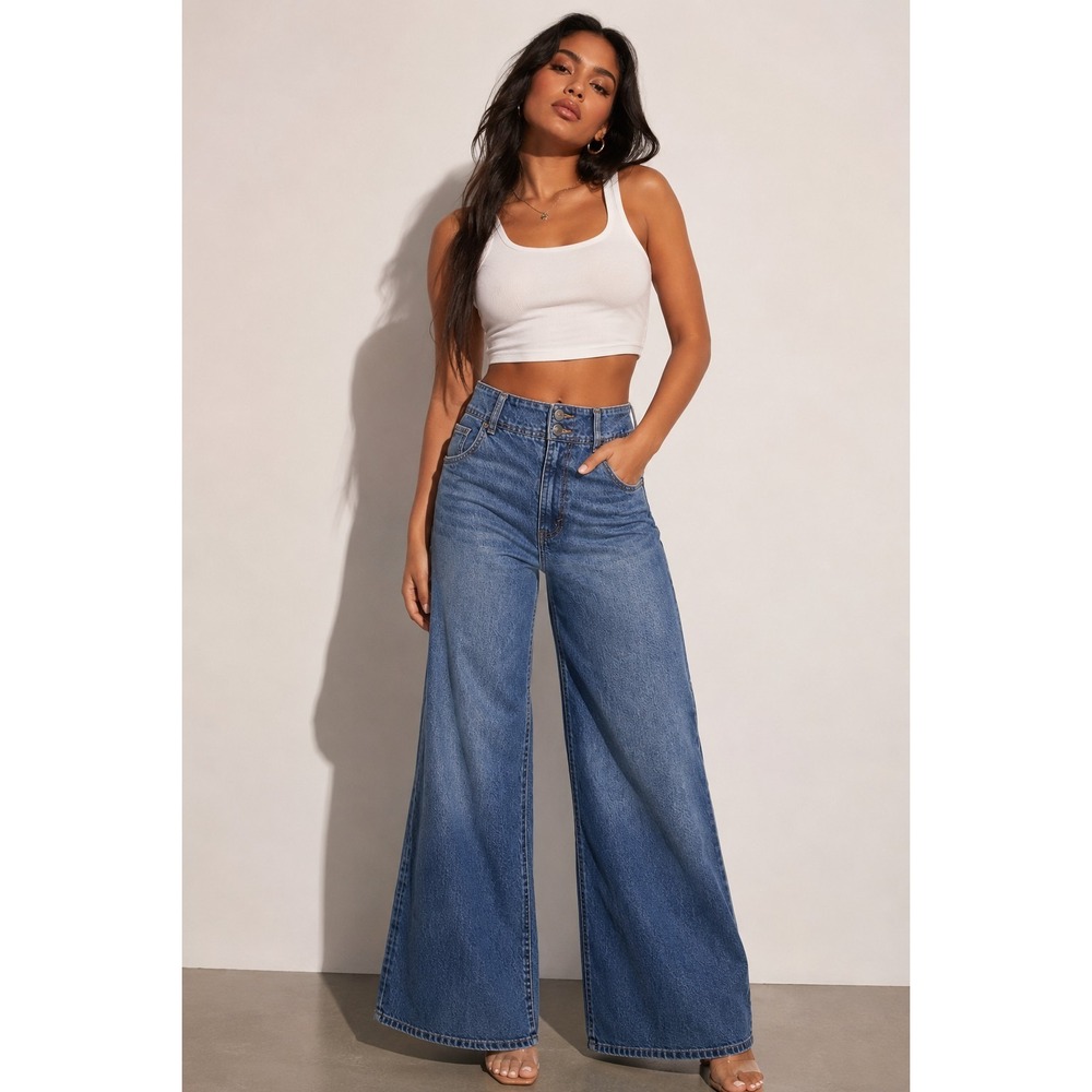 Habitual Wide Leg Jeans Medium Wash High Rise Denim Pants Women 4/27